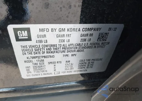 2023 Chevrolet Trailblazer Fwd Lt z USA, uszkodzony, nr VIN KL79MPS27PB037643